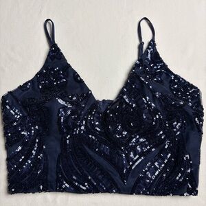 Windsor Navy Blue Sequin Crop Top-XL